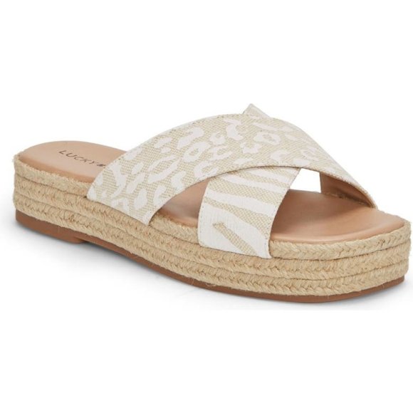 Lucky Brand Gayte Sandals Slip On Espadrilles Slides Natural Tigre Size 9 NEW - Picture 1 of 6